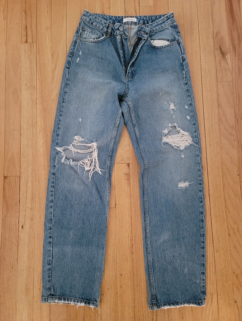 Anine Bing Light Blue Ripped Distressed Straight Jeans Size 26 Pre-owned